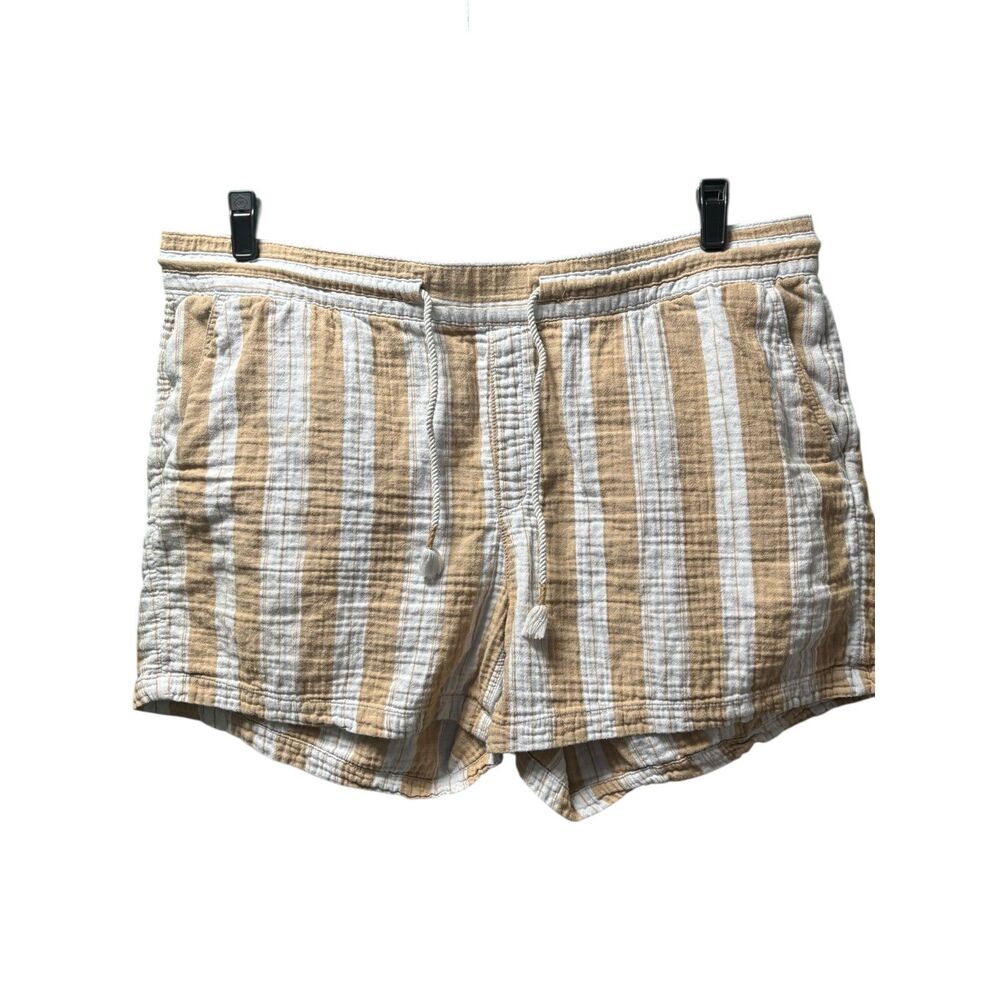Old Navy Striped Shorts Cream Blue Plus Size XXL High Waisted Beach Coastal